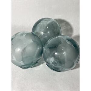 3 pc Vintage Japanese Blue Glass Fishing Floats Orbs Nautical Ocean Decor 3”